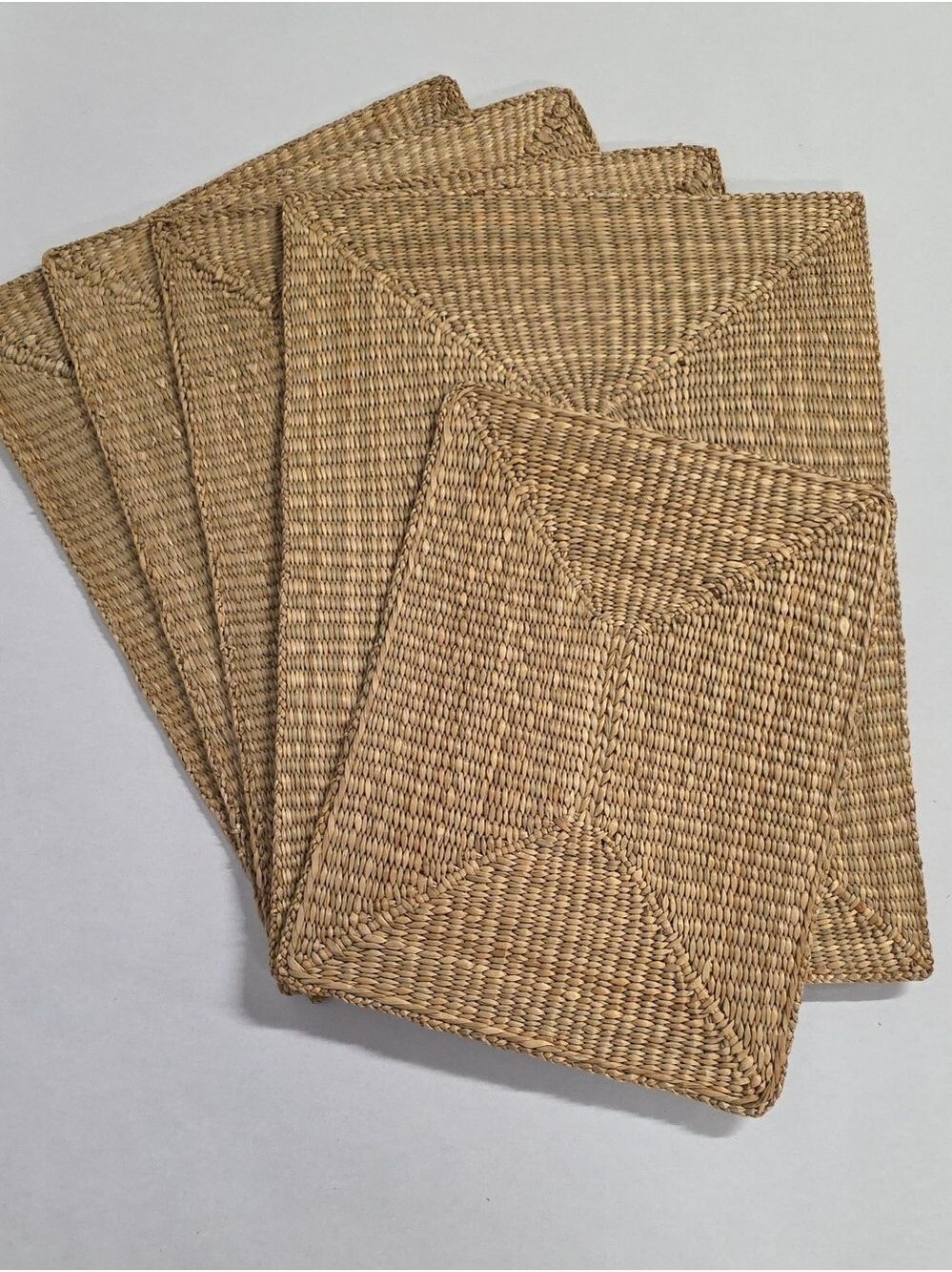 Vintage Hand Woven Rattan Placemats Set Of (4) + Matching Center Mat Boho